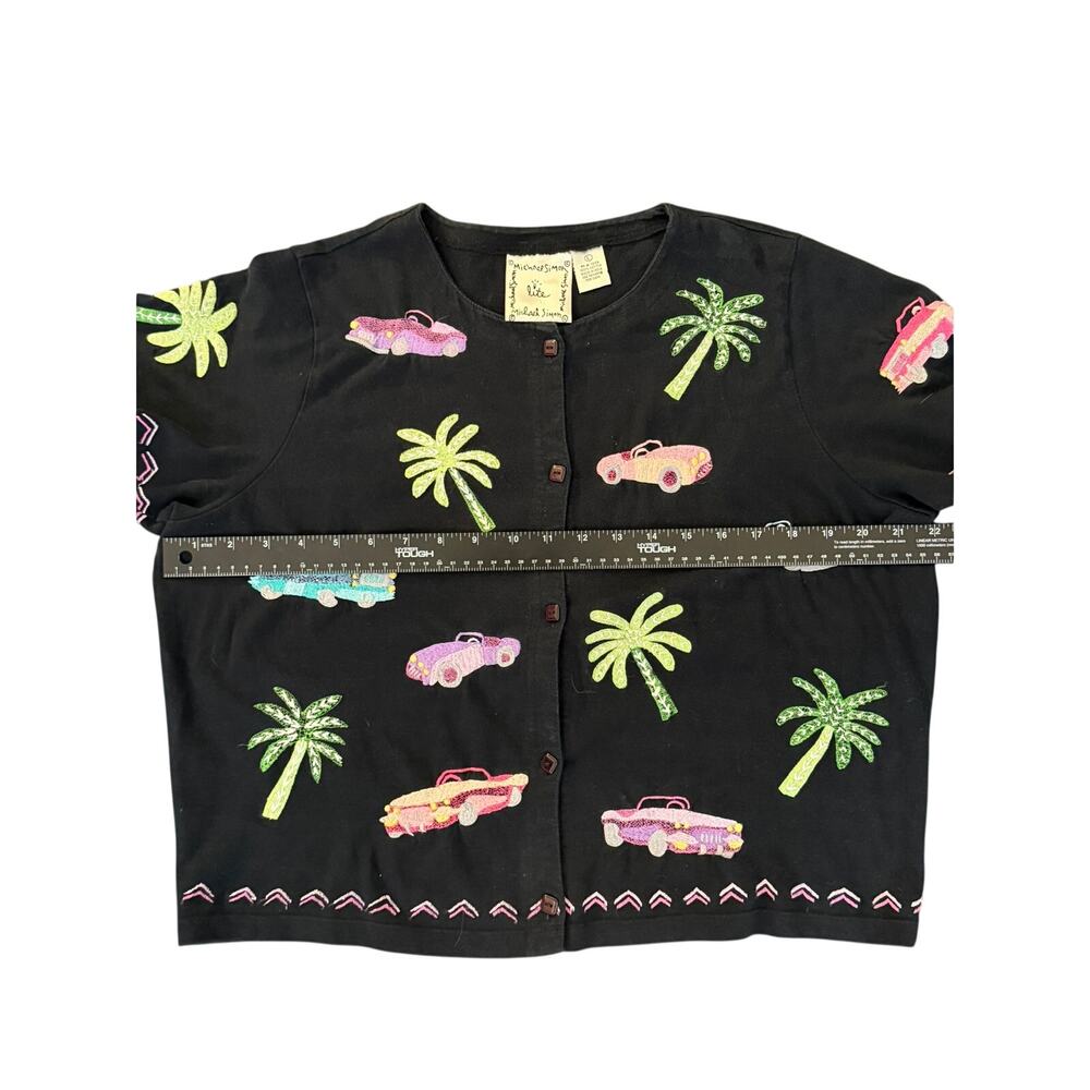 Michael Simon Lite Vintage Embroidered Blouse | Cars & Palms | Size L | 90s - Picture 7 of 11